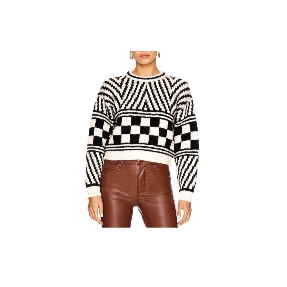 Mother Sweater Crewneck Cropped Alpaca Wool Blend Graphic Black Print size XS